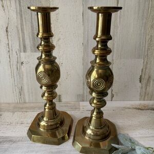 Vintage Brass Candlestick Holders Pair (Set of 2) Push-Up Feature